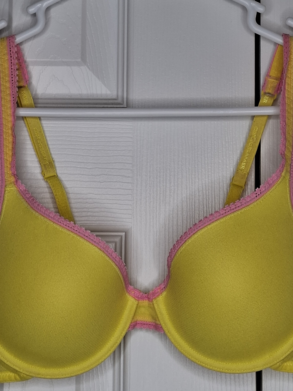 On Gossamer Juicy Yellow Bra with Pink Lace Trim